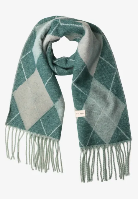Langer Schal mit Fransen und Argyle-Muster stormy green Langer Schal mit Fransen und Argyle-Muster stormy green