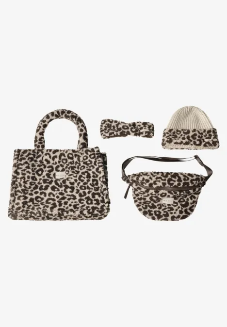 Teddy-schoudertas met luipaardprint auburn brown