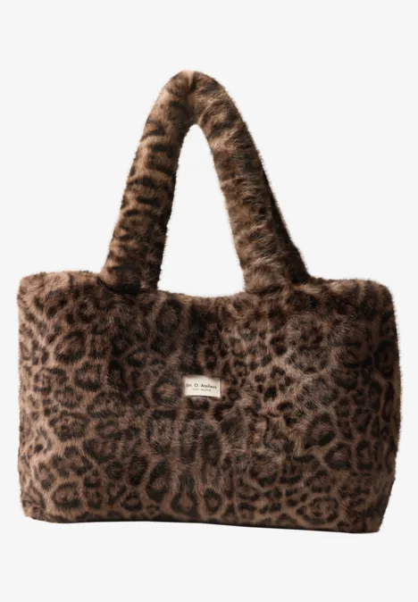 Torba na zakupy z sztucznego futra w wzór lamparta auburn brown