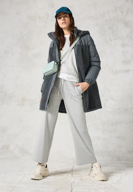 Lange Materialmix-Jacke grey fusion