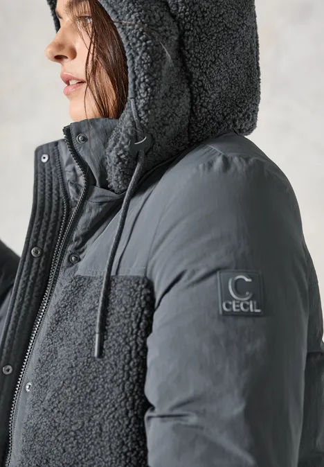 Lange Materialmix-Jacke grey fusion
