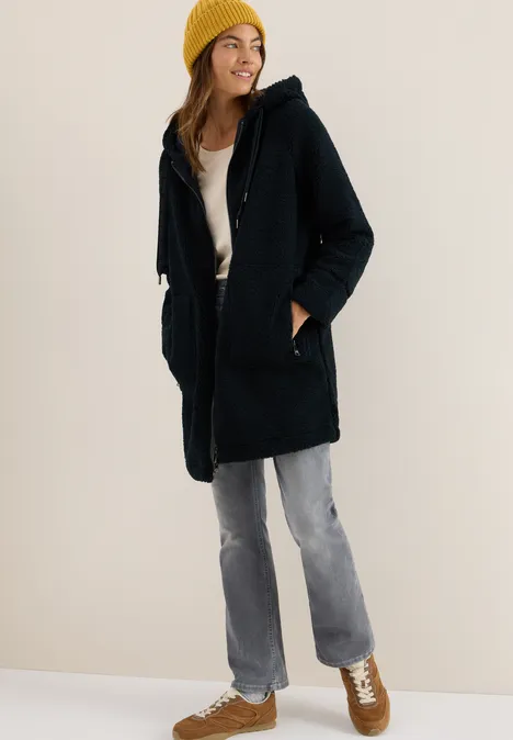 Teddy Mantel mit Kapuze dark navy blue