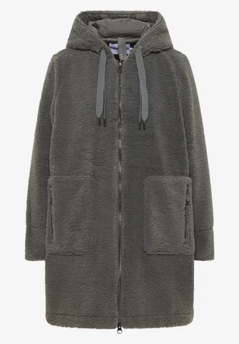 Teddy Mantel mit Kapuze pastel olive