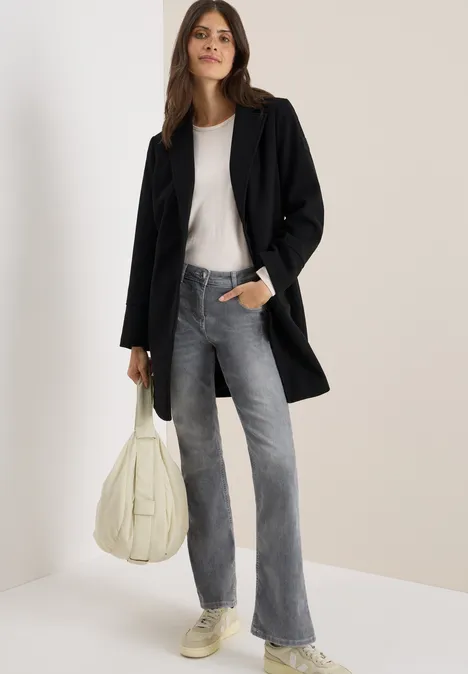 Manteau à revers aspect laine Black