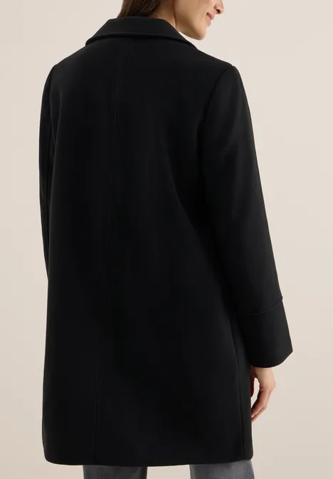 Manteau à revers aspect laine Black