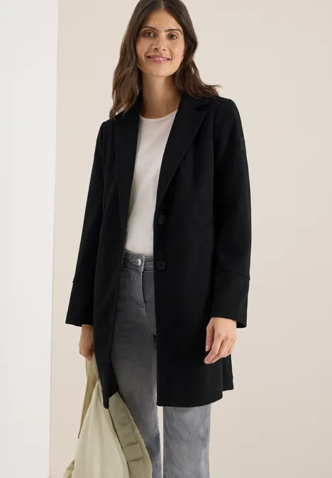 Manteau à revers aspect laine Black