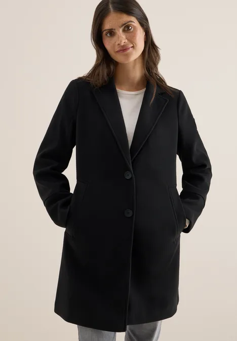 Manteau à revers aspect laine Black