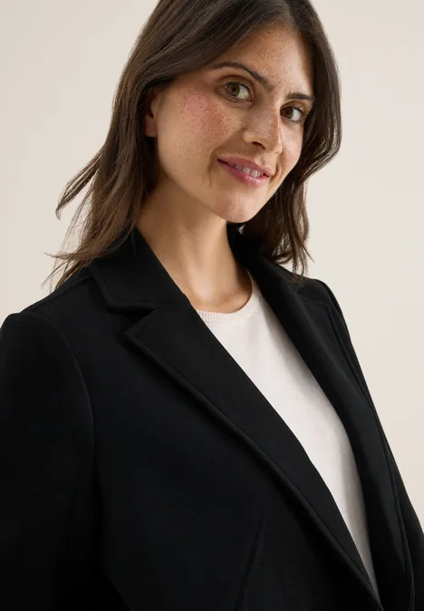 Manteau à revers aspect laine Black