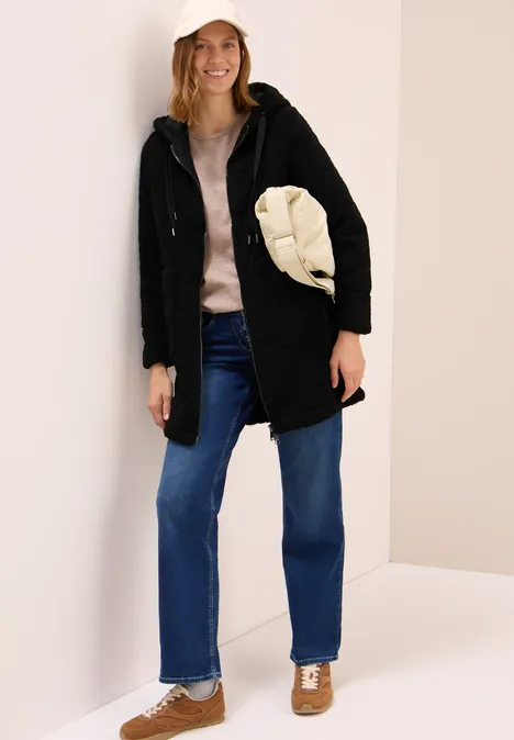 Teddy Mantel mit Kapuze Black
