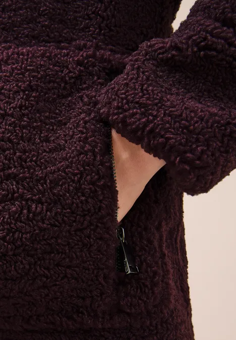 Teddy Mantel mit Kapuze dark plum