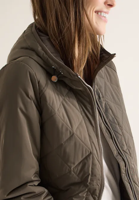 Midi Jacke mit Hoodie mocha taupe