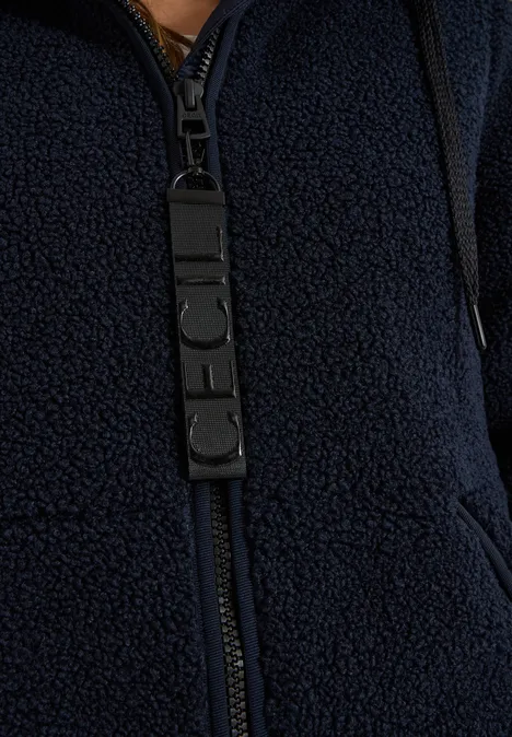 Manteau Teddy à texture contrastée avec capuche dark navy blue Blaues Teddy-Fleece-Jäckchen mit Reißverschluss und Taschen.