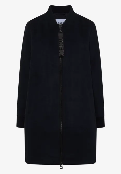 Langer Blouson mit Wollanteil dark navy blue Schlichter schwarzer Mantel mit Reißverschluss und Stehkragen, knieumspielende Länge.