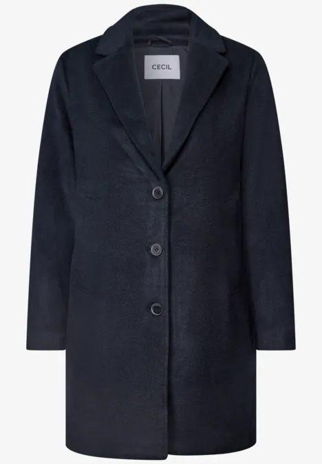 Manteau à revers aspect laine dark navy blue Schlichter dunkelblauer Einreiher-Mantel mit Knopfleiste.