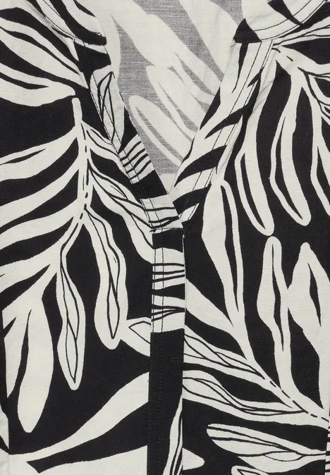 Leinenmix Print Kleid Black