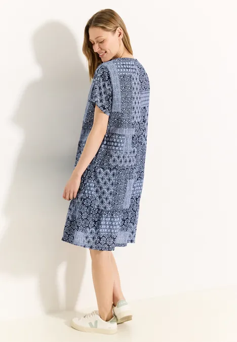 Patchwork Print Kleid universal blue