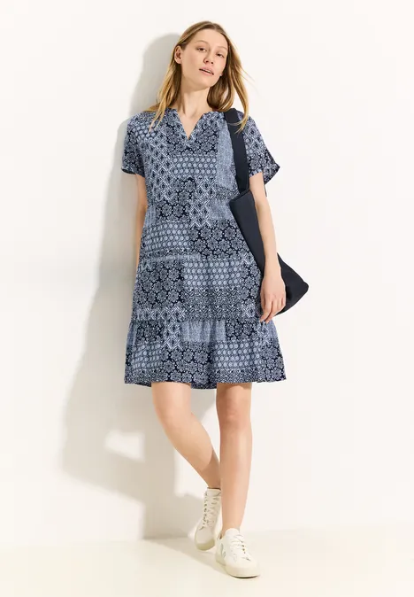 Patchwork Print Kleid universal blue