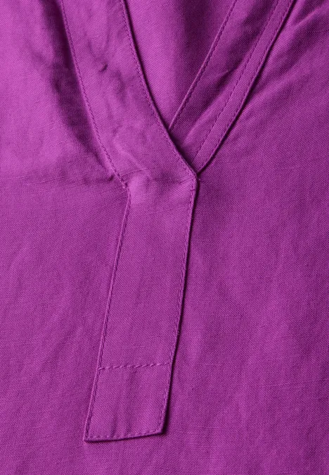 Split Neck Leinenmix Kleid magenta lacquer