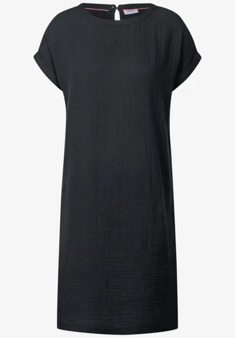 Musselin-Kleid in Unifarbe Black