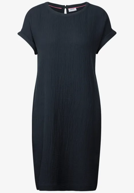 Musselin-Kleid in Unifarbe universal blue