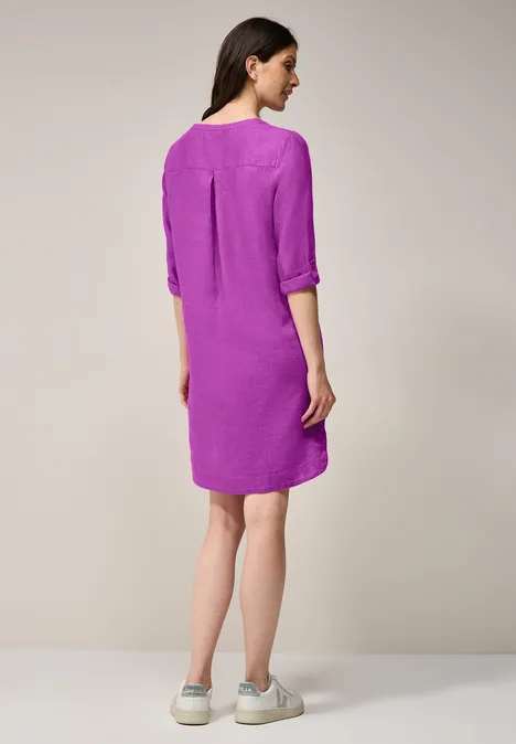 V-Neck Leinenkleid magenta lacquer