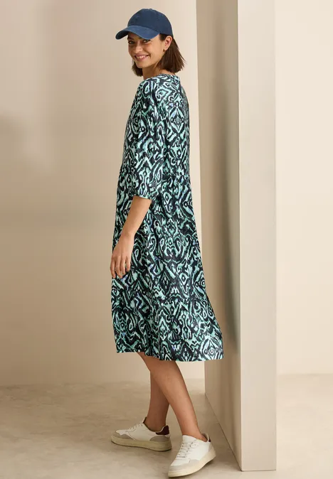 Gemustertes Volant-Kleid slate khaki