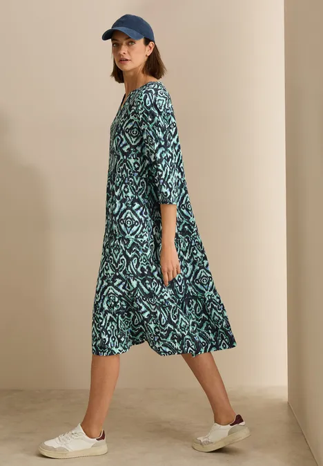 Gemustertes Volant-Kleid slate khaki