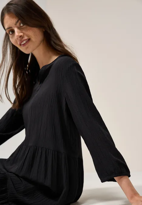 Seersucker-Kleid mit Volants Black