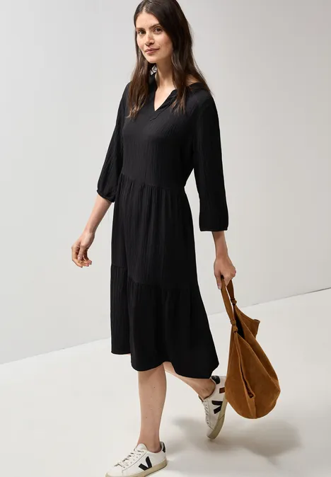Seersucker-Kleid mit Volants Black