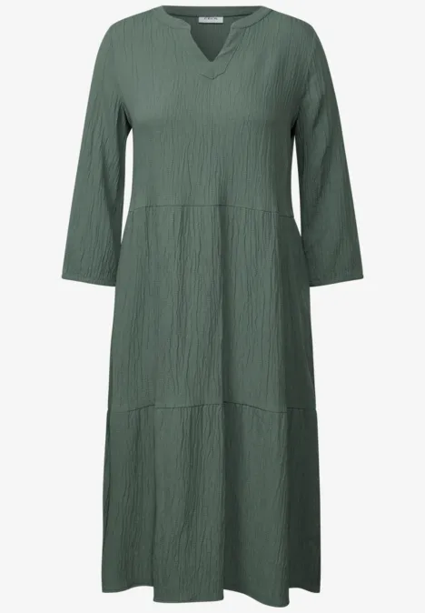 Seersucker-Kleid mit Volants balmy khaki