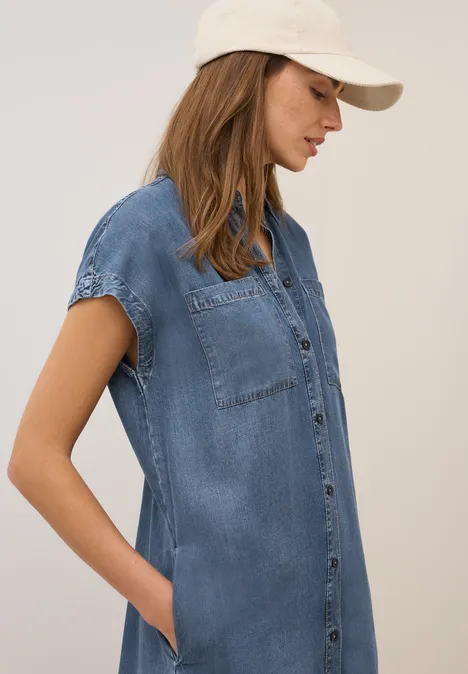 Denim Look Lyocell Kleid mid blue wash