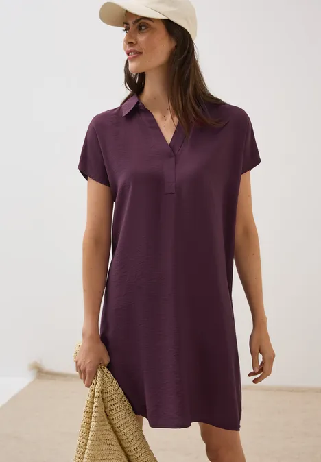 Strukturkleid in Unifarbe mulberry red