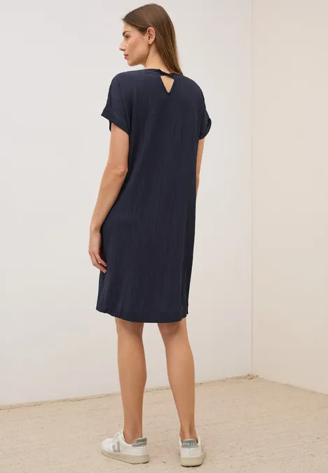 Seersucker Kleid in Unifarbe urban dark blue