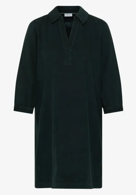 Cordkleid in Unifarbe ink green