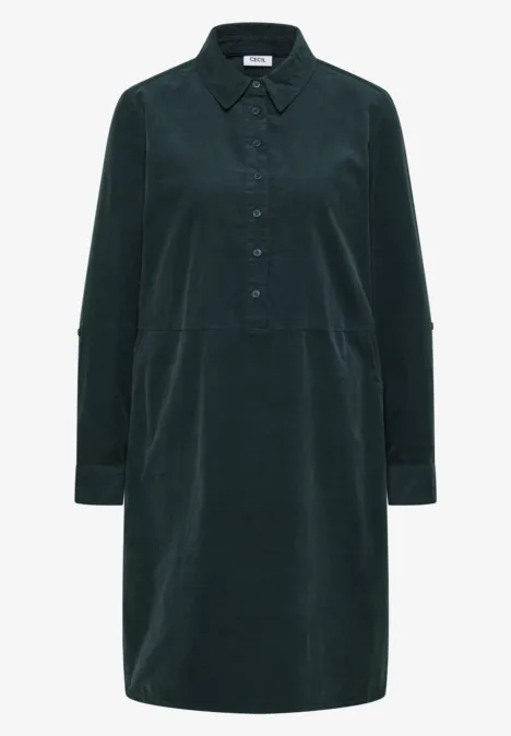 Cordkleid in Unifarbe dark emerald green