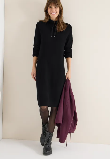 Cosy Rippstruktur Kleid Black Cosy Rippstruktur Kleid Black