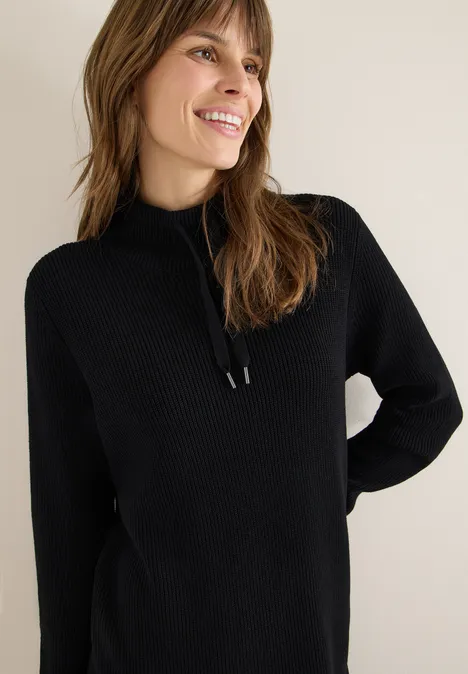 Cosy Rippstruktur Kleid Black Cosy Rippstruktur Kleid Black