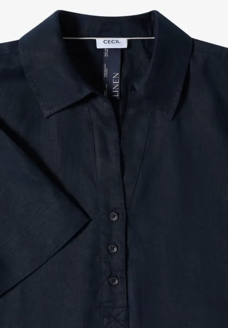 Donkeren kortmouws overhemd met knoopsluiting en puntkraag.