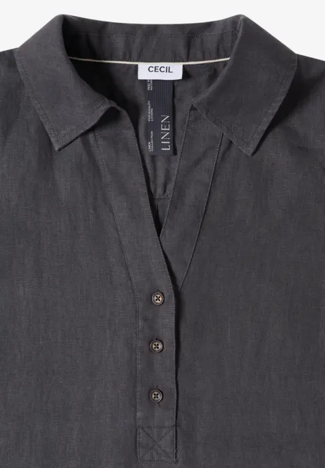 Donkergrijs overhemd met kraag, knoopsluiting en subtiele textuur, merk CECIL.