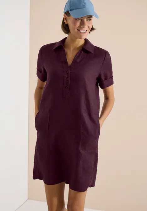 Linnen knielange jurk rich burgundy