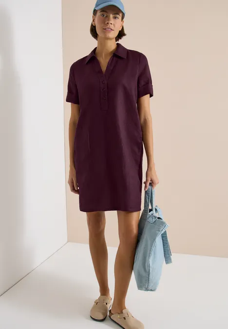 Linnen knielange jurk rich burgundy