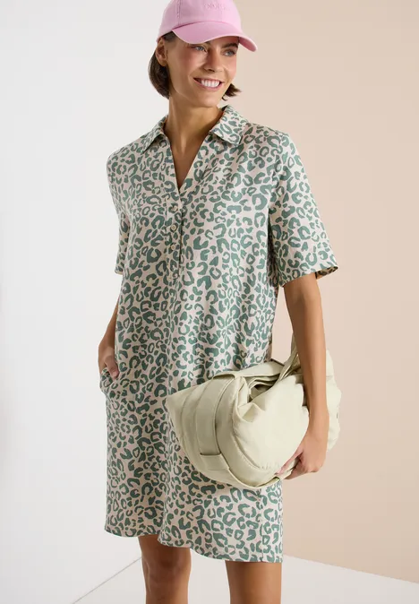 Knielange jurk van linnenmix macadamia beige