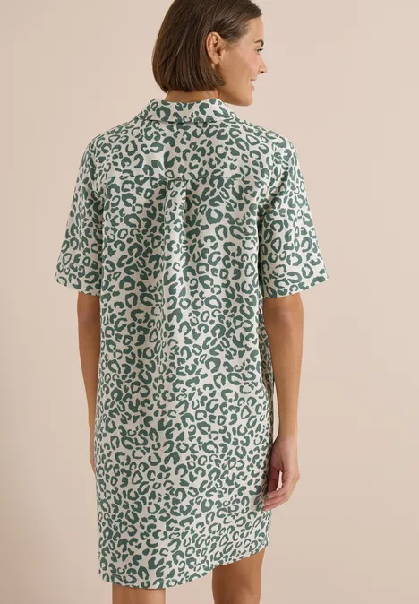 Knielange jurk van linnenmix macadamia beige