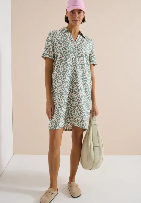 Knielange jurk van linnenmix macadamia beige