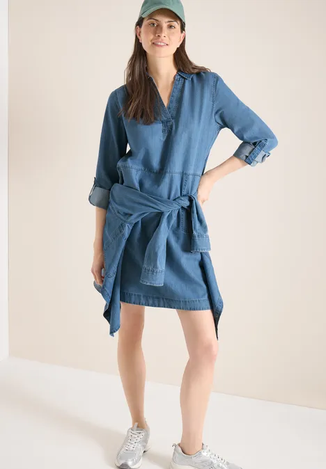 Knielanges Kleid im Denim-Look mid blue wash