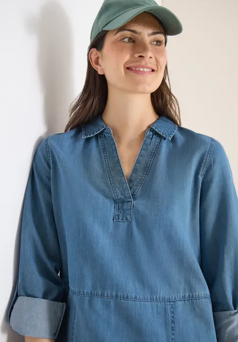 Knielanges Kleid im Denim-Look mid blue wash