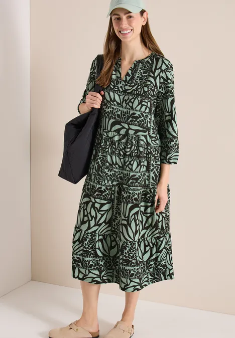 Midi-Kleid mit Patchwork-Print raw khaki