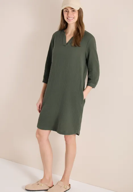 Knielanges Kleid in Musselin-Qualität khaki