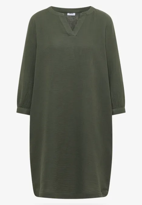 Knielanges Kleid in Musselin-Qualität khaki