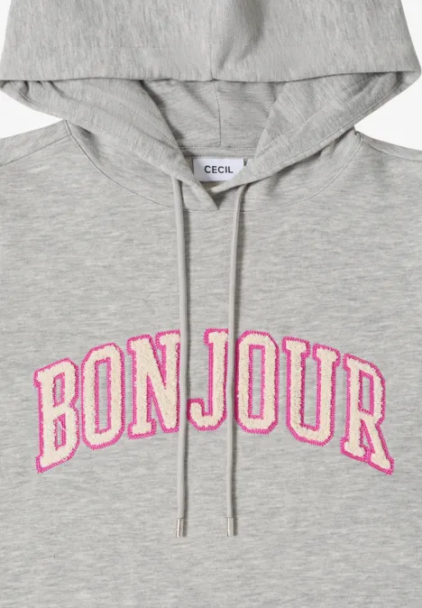 Knielanges Kleid aus Sweat mit Kapuze milky grey melange